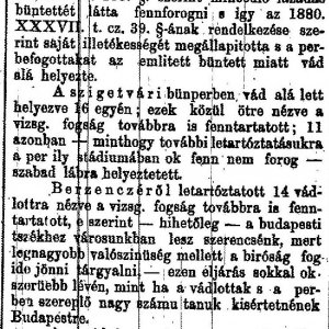 „A szigetvári és a berzencei zavargások s a budapesti kir. törvényszék.” (Forrás: Somogy, 1883. 11. 20. 1. o.)
